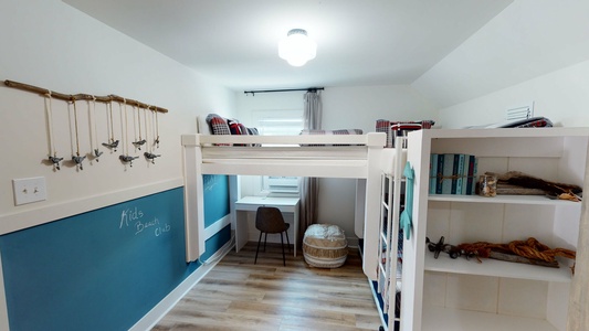 2nd level, Bedroom #4 is a kids bunk room with 3 twin beds and a pull-out trundle
