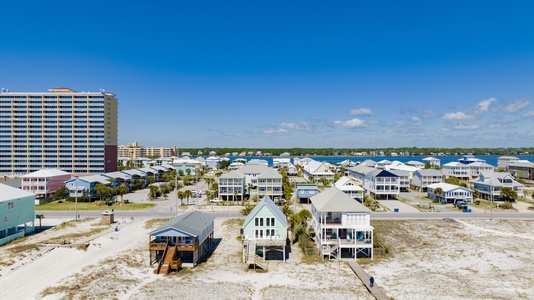 Birds eye view of Life After Five and West Beach Blvd