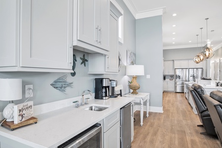 Wet bar with mini fridge and ice maker