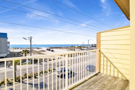 The balcony off of Bedroom 2 has Gulf views