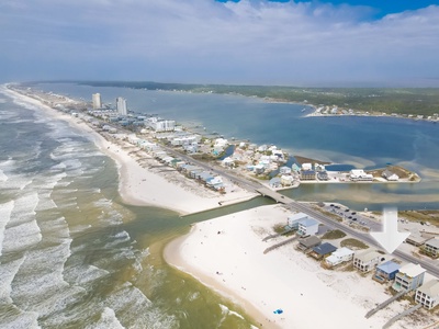 Birdseye view of West Beach Blvd featuring the home, Gulf and Little Lagoon