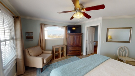 2nd floor Bedroom 3-West- king bed, TV, Gulf views, balcony access, private bath