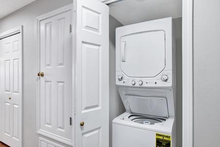 Stackable washer and dryer in the downstairs apartment