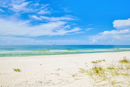 Sugar white sand and blue Gulf water