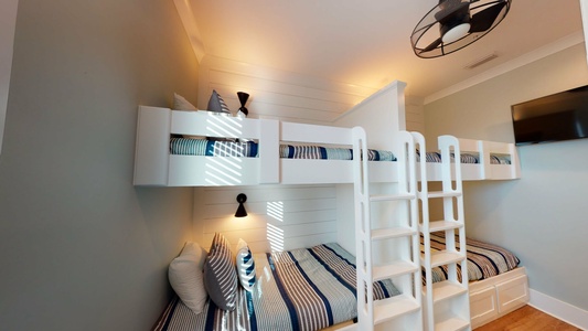 Third floor bunk room (bedroom #3) that sleeps 4 in 4 twin built-in bunks