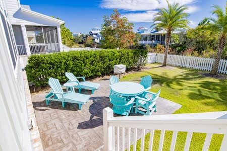 Outdoor seating with park-style grill