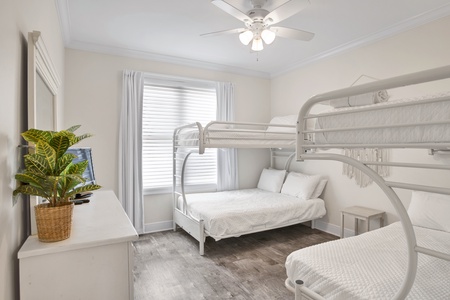 2nd floor Bedroom 4 Bunk room sleeps 6 in 2 twin over full bunk beds- TV and private bathroom