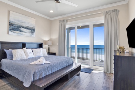 2nd floor SE bedroom 4  with a king bed, TV, Gulf views and balcony access
