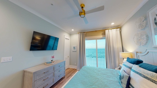 Bedroom #4 has a private balcony, gulf views, TV and a private full bathroom