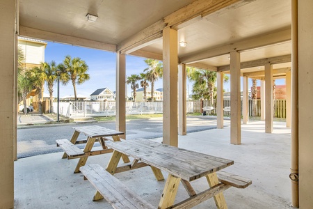 Picnic tables under cover