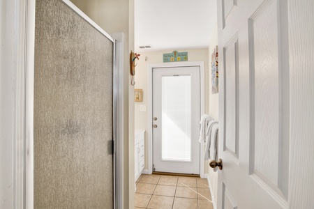 The private bathroom in bedroom 3 has a walk-in shower