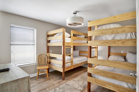 2nd floor guest bedroom with 2 sets of twin bunks, sleeps 4