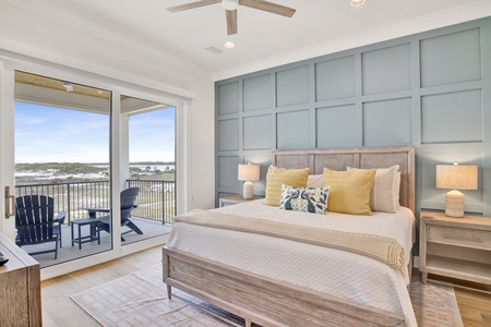 The 2nd floor *main* primary bedroom offers a King bed and private bathroom