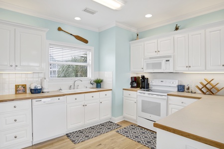 Views from the window above the sink in the fully equipped kitchen