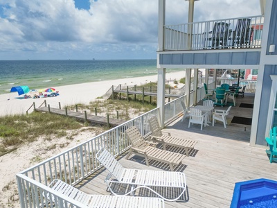 Expansive deck with covered areas and plenty of seating