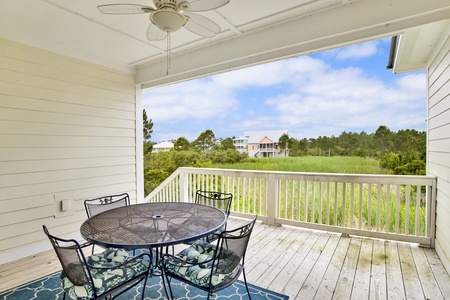 The north balcony offers a covered dining space