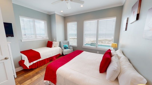 Bedroom 1 is on the first floor and has Gulf views, a TV and a private bathroom