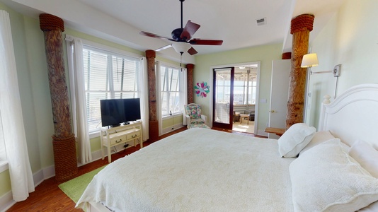 Bedroom 4, 2nd level, king bed, TV, private bath, screen porch access