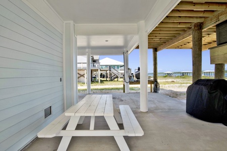 Gas Grill and picnic area under the carport