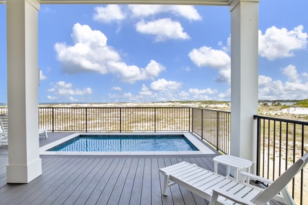 The pool can be heated during the cooler months