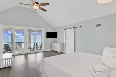 3rd floor Master bedroom with a king bed, TV and ceiling fan