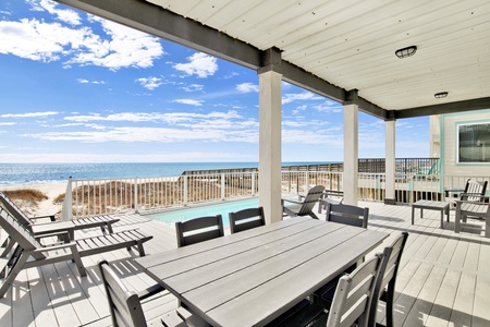 Covered outdoor dining by the pool