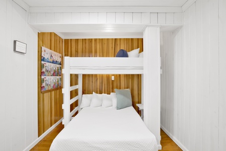 With 2 single twin beds and 1 twin over full bunk bed