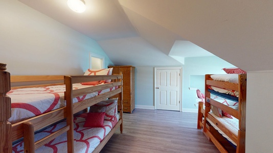 Bedroom 6 has 1 twin bunk, 1 twin over full bunk and 1 twin sleeping nook