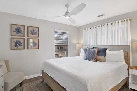 Bedroom 2, located on the first floor offers a King bed and private bathroom