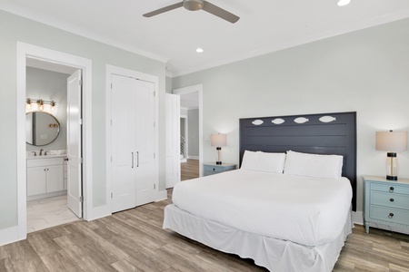 Master bedroom, located on the 1st floor with a private, attached bathroom