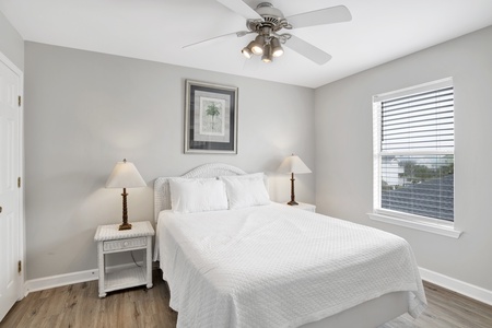 Bedroom #2 on the 2nd floor has a queen bed, a TV and private bath