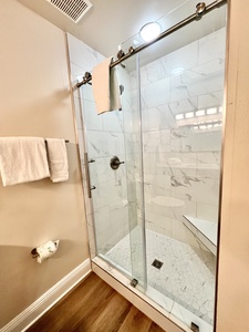 Walk-in shower in the private bath in Bedroom 5