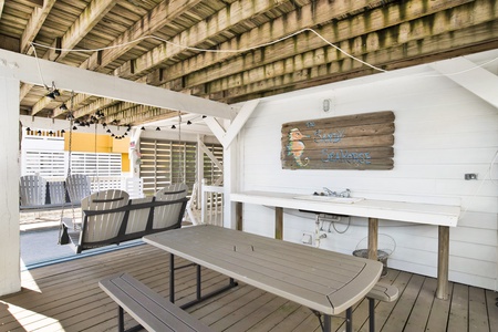 Picnic table and fish cleaning area