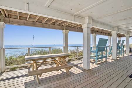 Large picnic table under the home