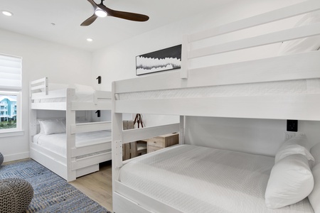 Bedroom 6 offers 2 custom built Queen Bunk Beds and a private bathroom