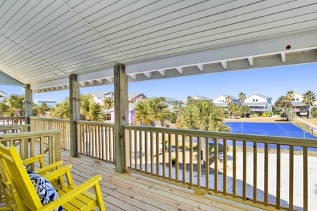 Views of the community pool from the back deck