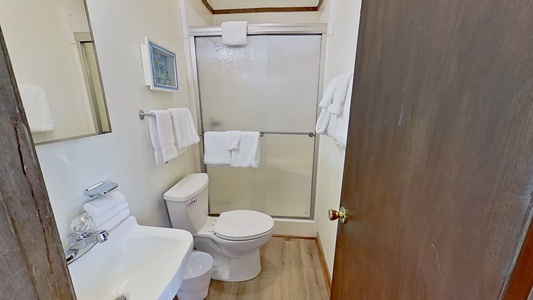 Shared hall bath with a walk-in shower