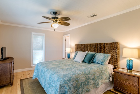 Master suite features a king bed, TV and private bath