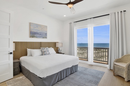 Bedroom 5 offers a King bed, balcony access and private bathroom