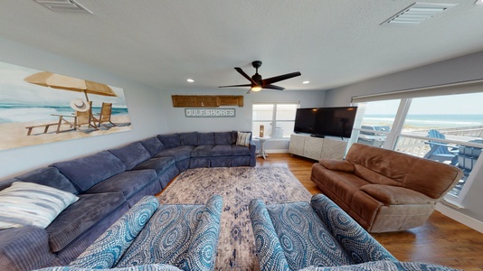 Comfortable seating and great views in the living area. Large LCD TV for family movie nights
