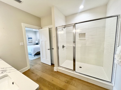 The master bath has a spacious walk-in shower