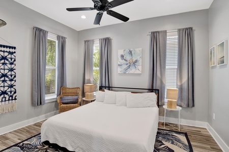 The primary bedroom has a private bathroom, TV and King bed, sleeps 2