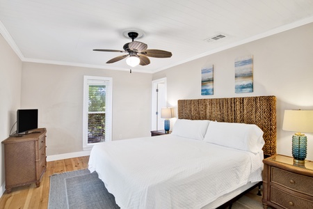 The primary bedroom offers a King bed and private bathroom