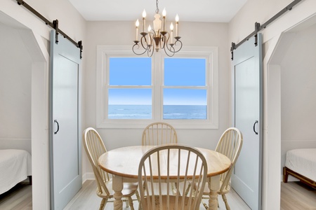 Dining and games table between the sleeping rooms