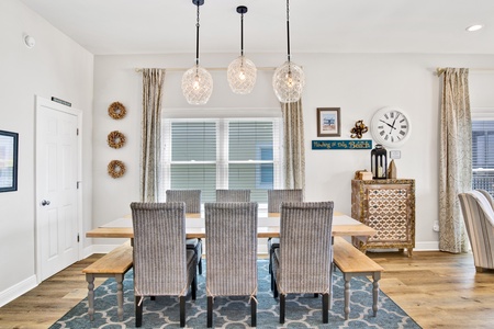 The dining table seats 10