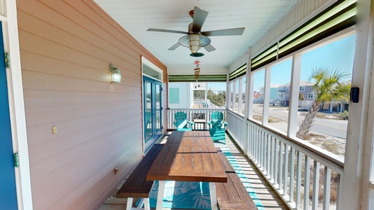 Dining area on covered porch