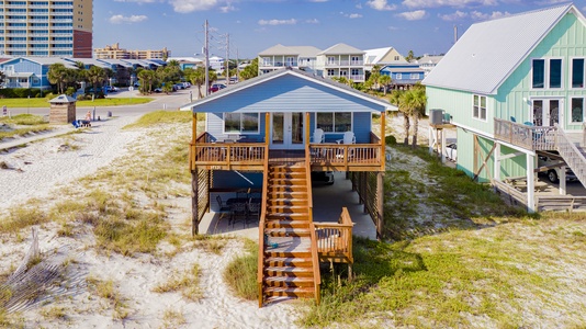 New deck and stairs at this beachfront home