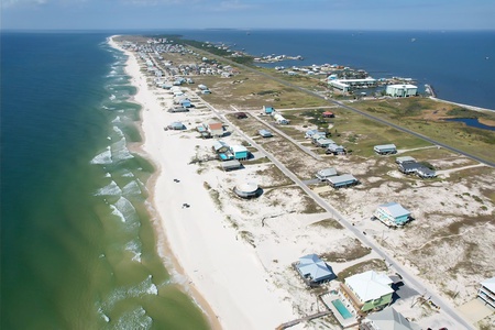 Birds eye view of Ft Morgan Peninsula