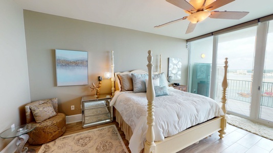 The Master bedroom features a king size bed and spectacular views with balcony access