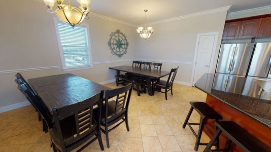 2 large dining tables to accommodate large groups or multiple families